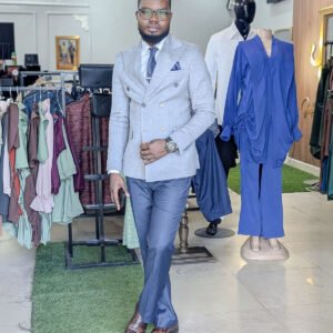 Light Grey Double-Breasted Blazer