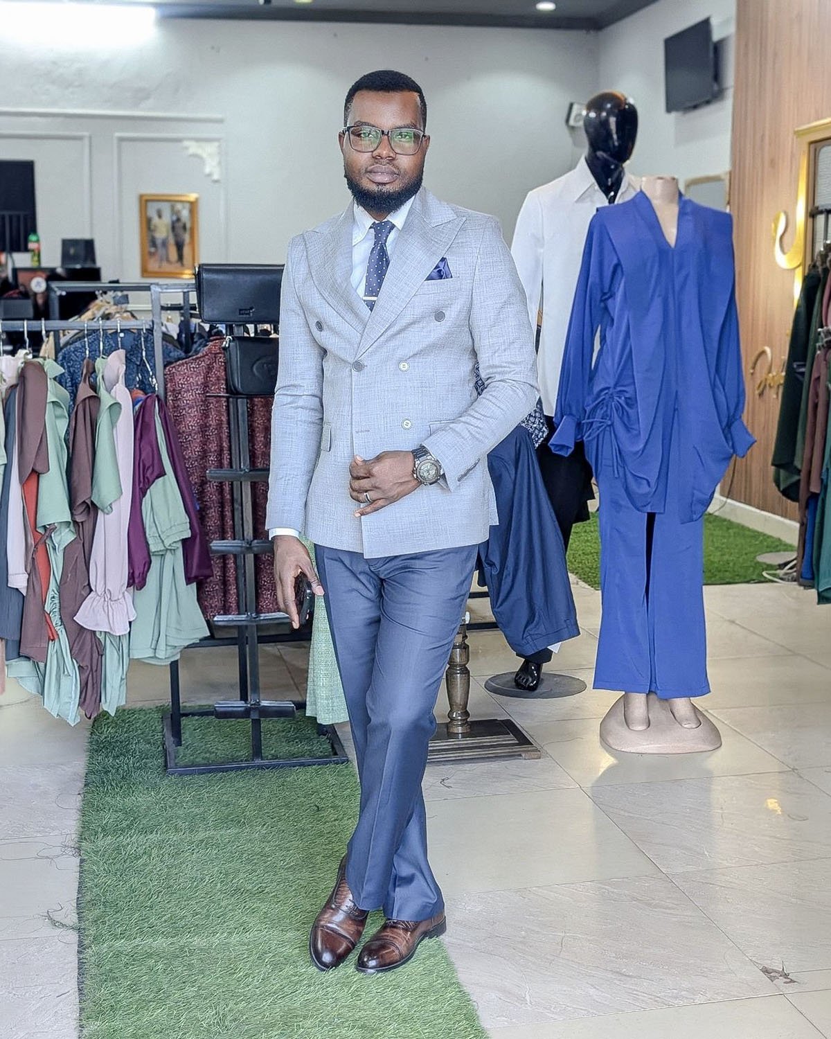 Light Grey Double-Breasted Blazer