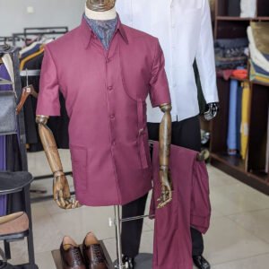 Burgundy Short-Sleeve Safari Suit