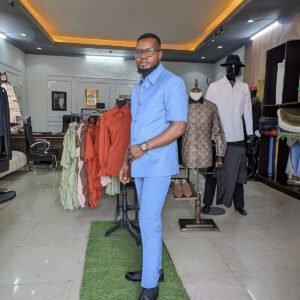 Sky Blue Short-Sleeve Safari Suit